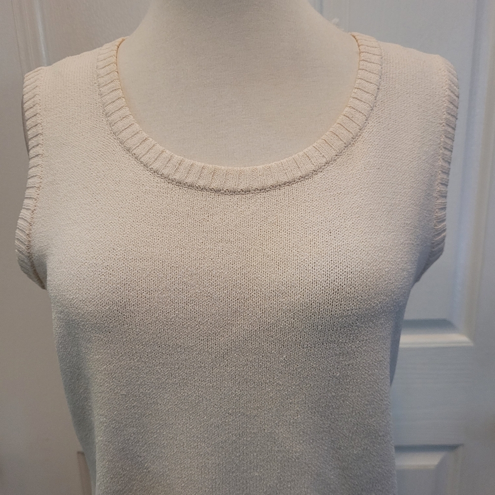 St John Knit Top Wool Blend Cream White Sleeveless Designer Couture Medium - Picture 4 of 7